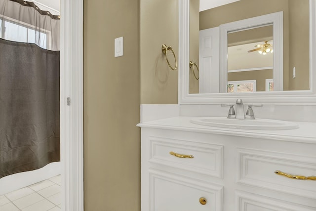 13714 Gainesway Dr, Cypress, TX 77429 - bathroom with vanity, plenty of natural light, tile patterned floors, and a shower with curtain