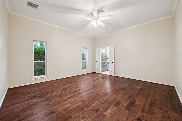 13307 Oddom Ct, Cypress, TX 77429 - empty room featuring dark wood finished floors, ceiling fan, and crown molding