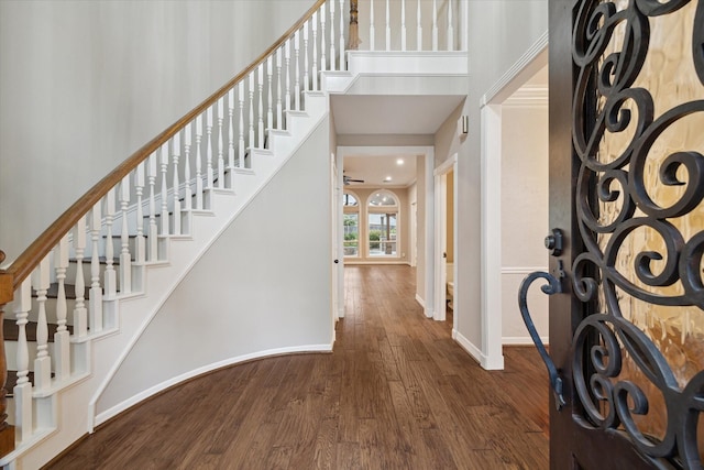 13307 Oddom Ct, Cypress, TX 77429 - entrance foyer with wood finished floors, stairs, and a towering ceiling