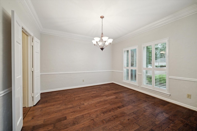 13307 Oddom Ct, Cypress, TX 77429 - empty room featuring crown molding, a chandelier, and dark wood-style flooring