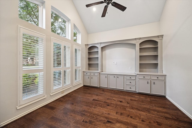 13307 Oddom Ct, Cypress, TX 77429 - spare room featuring ceiling fan, high vaulted ceiling, and dark wood-style flooring