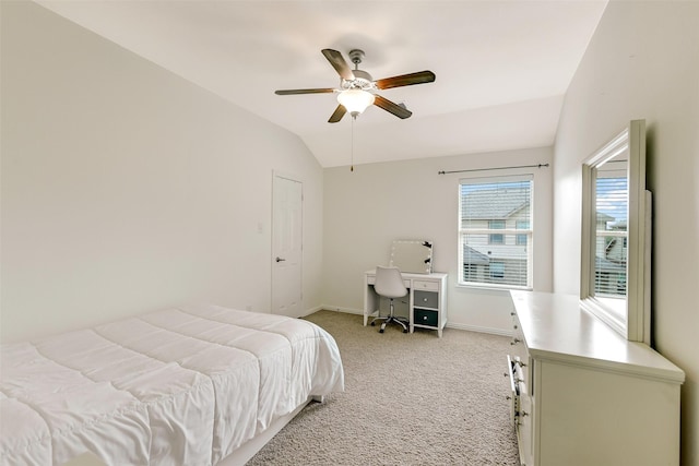12106 Coldwater Cove Ln, Cypress, TX 77433 - bedroom with light colored carpet, vaulted ceiling, and a ceiling fan