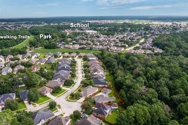 28006 Brendon Trail Ct, Spring, TX 77386 - aerial perspective of suburban area with property parcel outlined