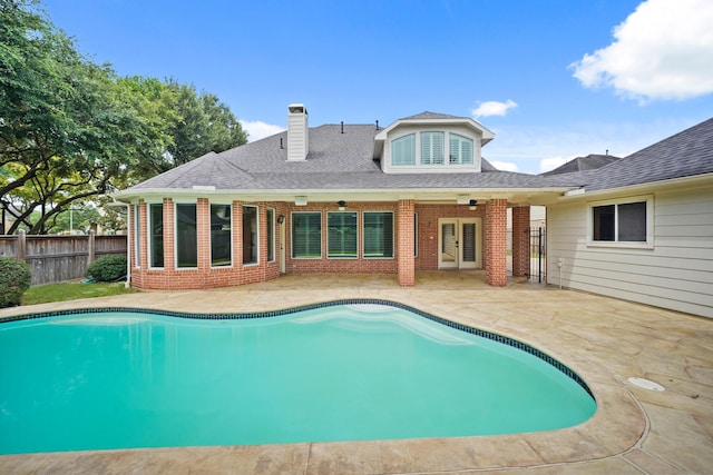 22419 Rippling Shore Ct, Katy, TX 77494 - view of swimming pool featuring a patio, ceiling fan, and french doors