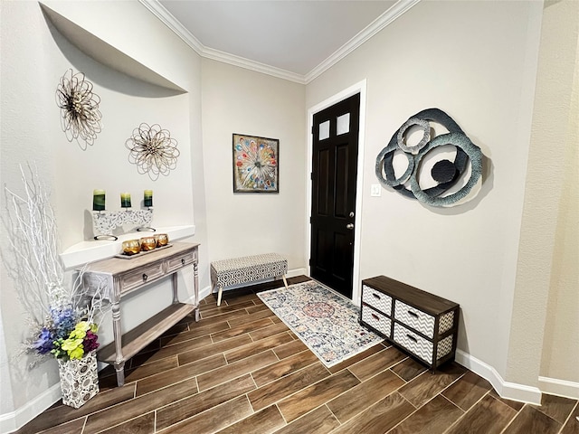 9327 Victory Canyon Ln, Tomball, TX 77375 - foyer entrance featuring wood finish floors and crown molding