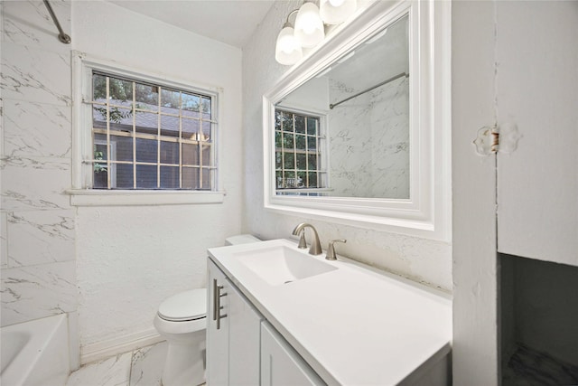 4526 Kingsbury St, Houston, TX 77021 - bathroom featuring marble finish flooring, vanity, and bathtub / shower combination