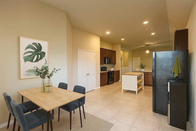 3543 Paganini Pl, Katy, TX 77493 - dining area featuring light tile patterned floors, ceiling fan, and recessed lighting