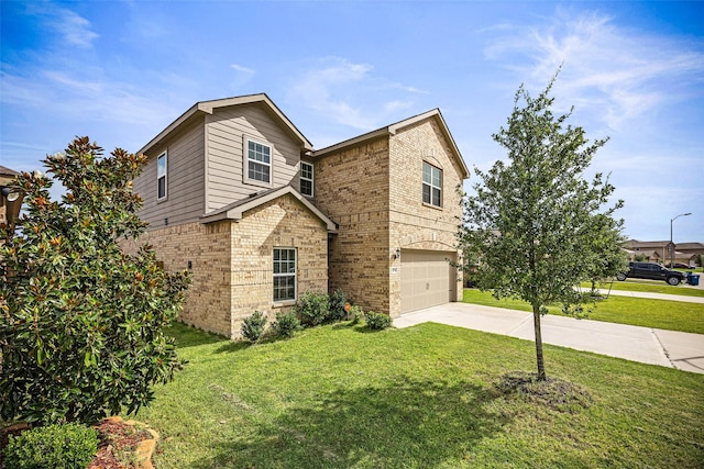 11034 Hillside Creek Dr, Humble, TX 77396 - traditional home with a garage, brick siding, concrete driveway, and a front yard