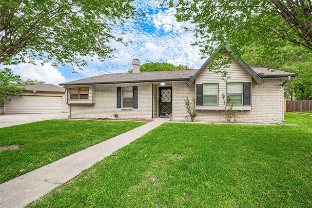 13506 Sherwood St, Sugar Land, TX 77498 - ranch-style house with a chimney, brick siding, and a garage