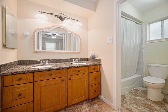 13506 Sherwood St, Sugar Land, TX 77498 - full bath with double vanity, shower / bath combo, and ceiling fan
