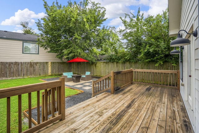 703 Dumble St, Houston, TX 77023 - wooden terrace featuring outdoor lounge area and a fenced backyard
