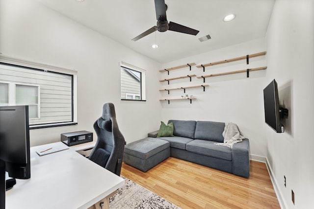2010 Blodgett St Unit G, Houston, TX 77004 - office space featuring a ceiling fan, wood finished floors, and recessed lighting
