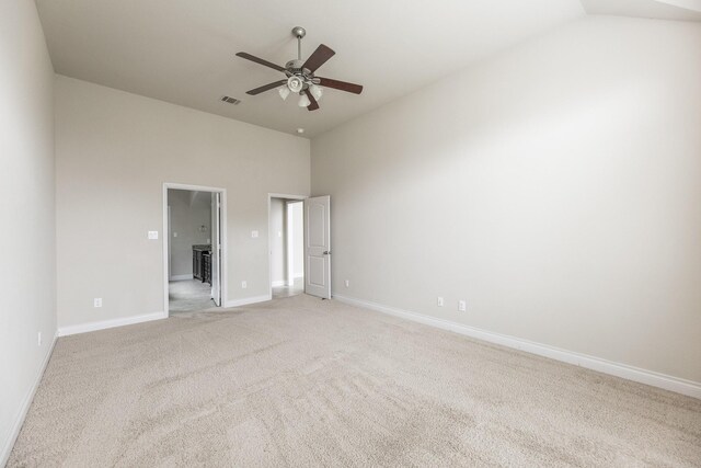 2131 Blossomcrown Dr, Katy, TX 77494 - unfurnished bedroom with light carpet, high vaulted ceiling, and a ceiling fan