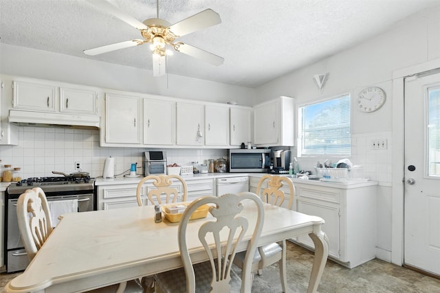 619 10th St, Hempstead, TX 77445 - kitchen with under cabinet range hood, appliances with stainless steel finishes, plenty of natural light, light countertops, and a textured ceiling