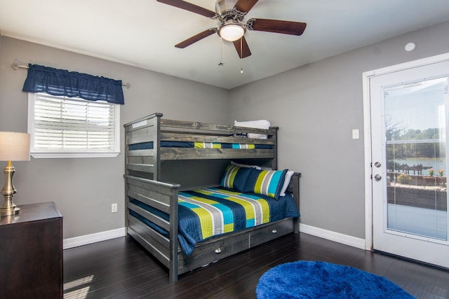 150 Edgewater Way, Point Blank, TX 77364 - bedroom with wood finished floors, ceiling fan, and access to outside
