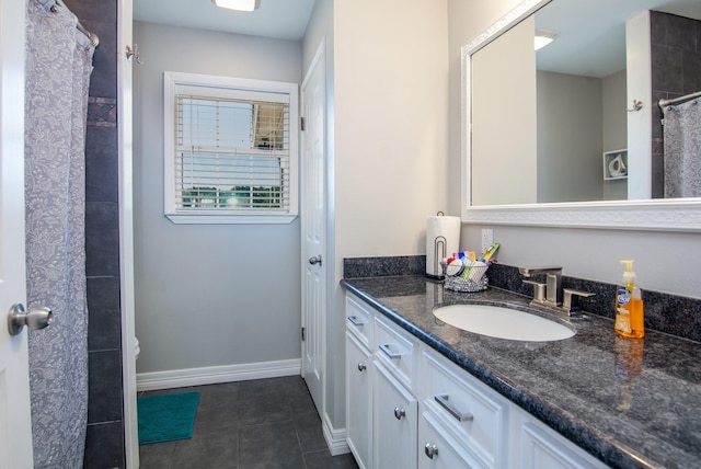 150 Edgewater Way, Point Blank, TX 77364 - bathroom featuring vanity, tile patterned flooring, and a shower with shower curtain