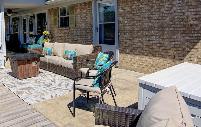 150 Edgewater Way, Point Blank, TX 77364 - view of patio / terrace with french doors, an outdoor hangout area, and ceiling fan