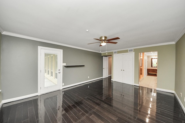 606 Montclair Blvd, Sugar Land, TX 77478 - unfurnished living room featuring wood finished floors, a ceiling fan, and ornamental molding