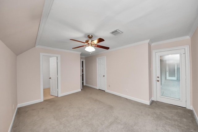 606 Montclair Blvd, Sugar Land, TX 77478 - unfurnished bedroom featuring light carpet, crown molding, connected bathroom, and a ceiling fan