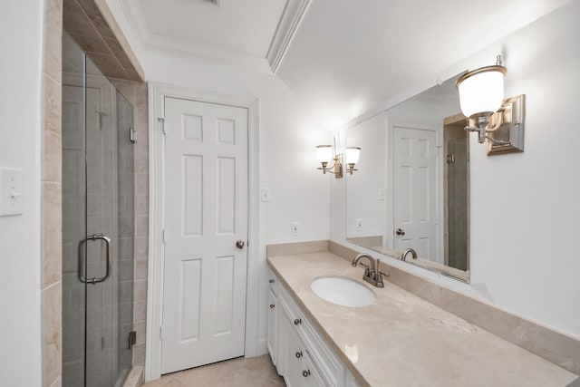 606 Montclair Blvd, Sugar Land, TX 77478 - bathroom featuring vanity, ornamental molding, and a stall shower