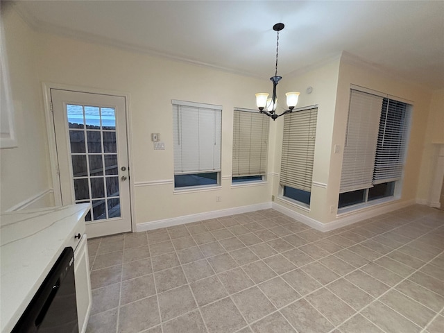 17427 Marigold Dr, Sugar Land, TX 77479 - unfurnished dining area featuring a chandelier, ornamental molding, and light tile patterned floors
