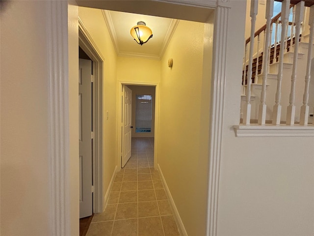 17427 Marigold Dr, Sugar Land, TX 77479 - corridor with crown molding and tile patterned flooring