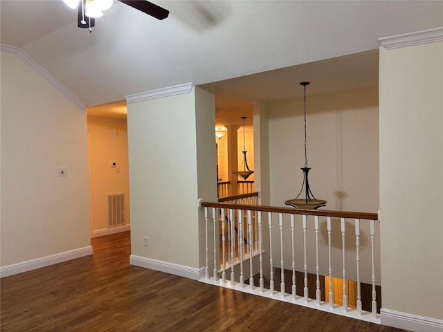 17427 Marigold Dr, Sugar Land, TX 77479 - unfurnished room with a ceiling fan, wood finished floors, crown molding, and lofted ceiling