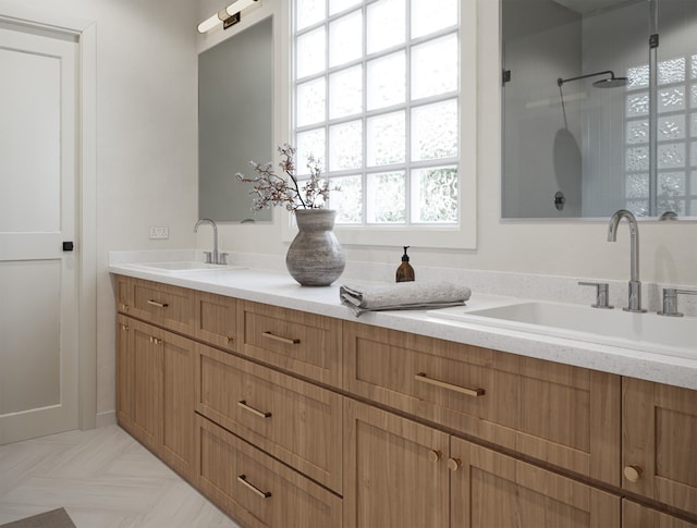 2125D Hoskins Dr, Houston, TX 77080 - bathroom featuring double vanity and a walk in shower