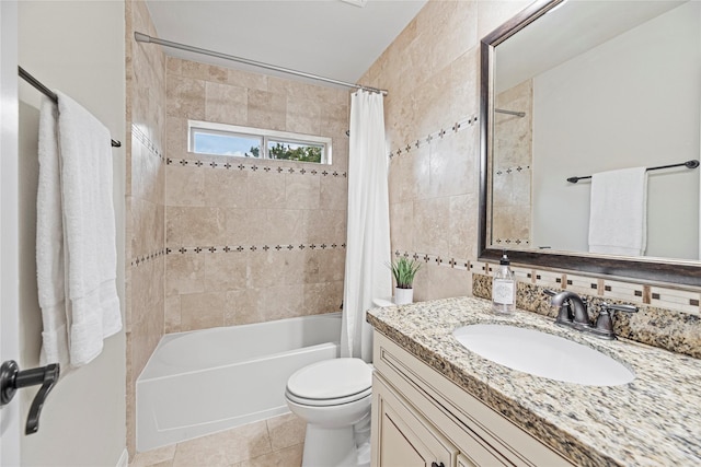 3102 Hillside Landing Trl, Katy, TX 77494 - full bath with shower / tub combo with curtain, vanity, tile patterned flooring, and decorative backsplash