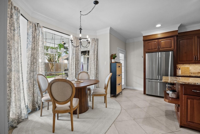 2413 Sawgrass Ct, League City, TX 77573 - dining room with a chandelier, crown molding, and recessed lighting