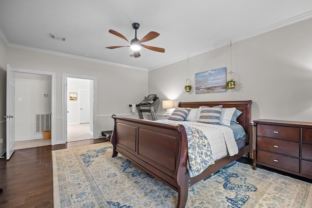 2413 Sawgrass Ct, League City, TX 77573 - bedroom featuring ornamental molding, wood finished floors, and ceiling fan