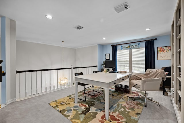 2413 Sawgrass Ct, League City, TX 77573 - carpeted office featuring recessed lighting and crown molding