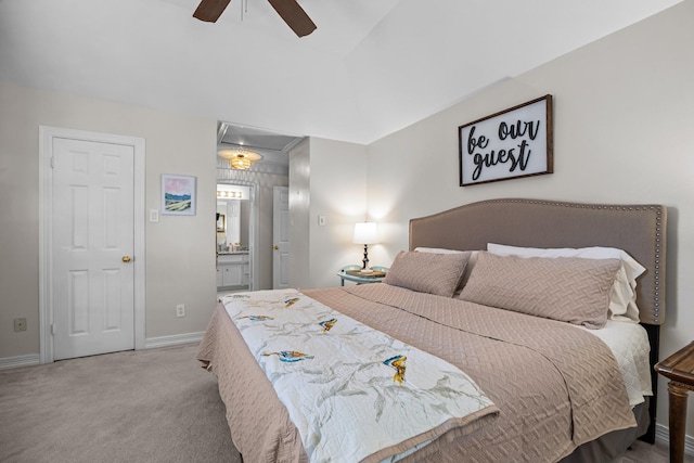 2413 Sawgrass Ct, League City, TX 77573 - bedroom with attic access, carpet, connected bathroom, and a ceiling fan