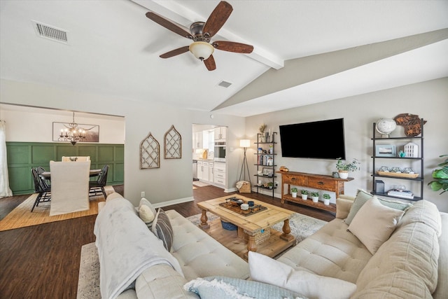 12502 Nova Dr, Houston, TX 77077 - living area featuring a chandelier, dark wood-style flooring, and ceiling fan