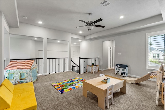 13819 Windward Harbor Ct, Houston, TX 77059 - game room with a ceiling fan, carpet floors, and recessed lighting