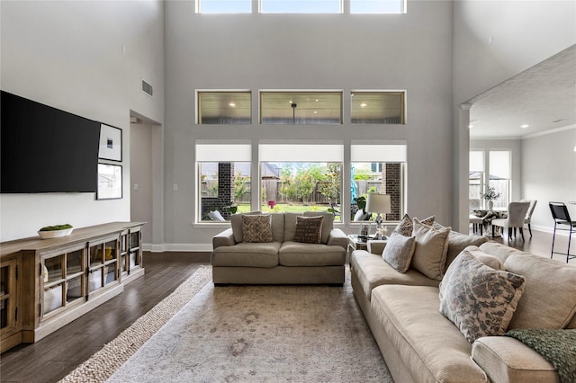 13819 Windward Harbor Ct, Houston, TX 77059 - living room featuring a towering ceiling and wood finished floors
