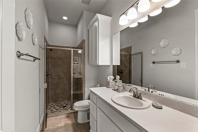 13819 Windward Harbor Ct, Houston, TX 77059 - bathroom with a shower stall, vanity, and tile patterned flooring