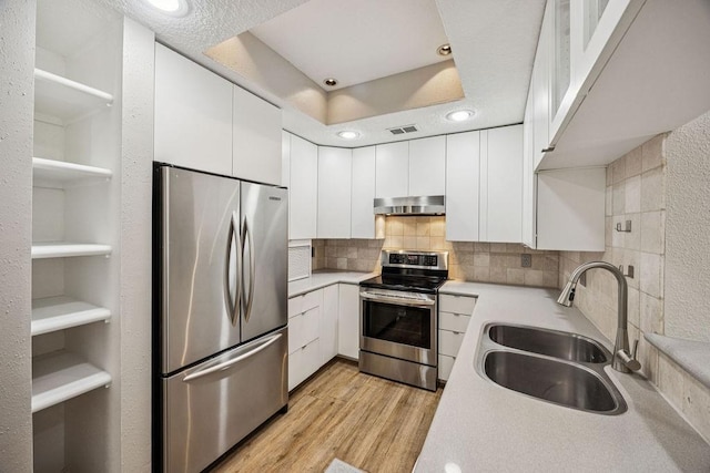 7350 Kirby Dr Unit 46, Houston, TX 77030 - kitchen with appliances with stainless steel finishes, under cabinet range hood, white cabinets, light countertops, and recessed lighting
