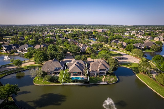 8411 Middle Canyon Rd, Katy, TX 77494 - aerial perspective of suburban area with a large body of water and property parcel outlined