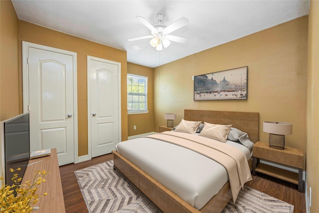 11510 Pagoda Dr, Houston, TX 77477 - bedroom featuring dark wood-type flooring and ceiling fan