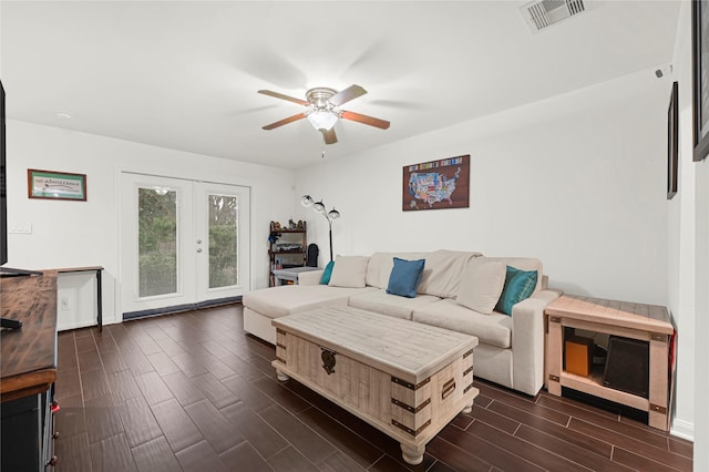 1860 White Oak Dr Unit 251, Houston, TX 77009 - living room with ceiling fan, french doors, and wood finish floors