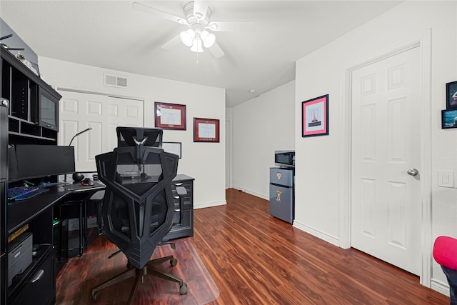 1860 White Oak Dr Unit 251, Houston, TX 77009 - office featuring ceiling fan and dark wood-type flooring