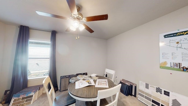 2118 Sanders Brook Dr, Baytown, TX 77521 - dining room featuring ceiling fan and light colored carpet
