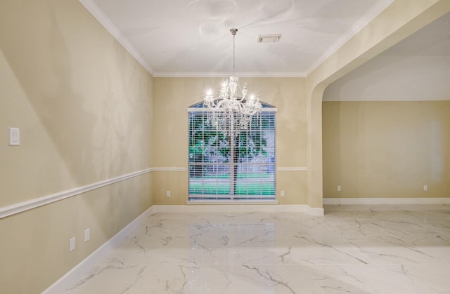 18327 Bluewater Cove Dr, Humble, TX 77346 - unfurnished room with marble tiled floors, a chandelier, and crown molding