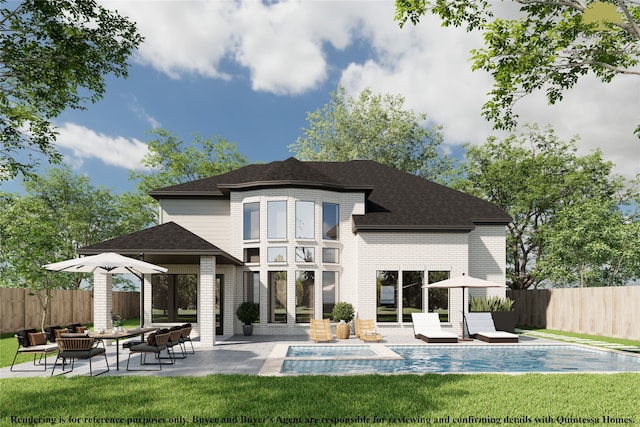 1749 Parana Dr, Houston, TX 77080 - rear view of property featuring a patio, a shingled roof, and brick siding
