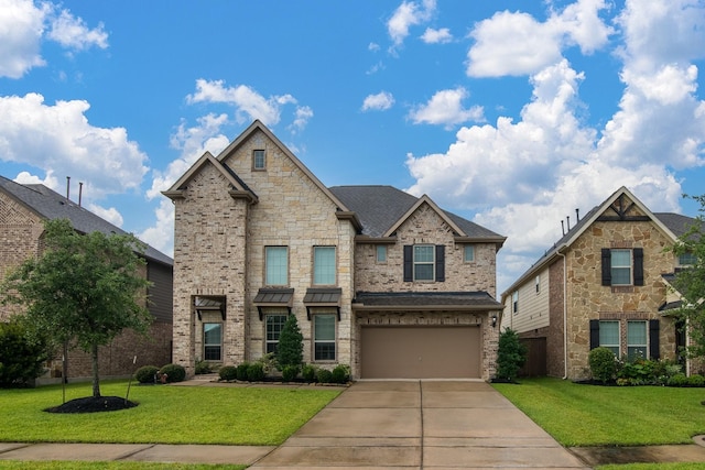 21207 Bradford Grove Dr, Spring, TX 77379 - view of front of property featuring a front lawn, driveway, a garage, and brick siding