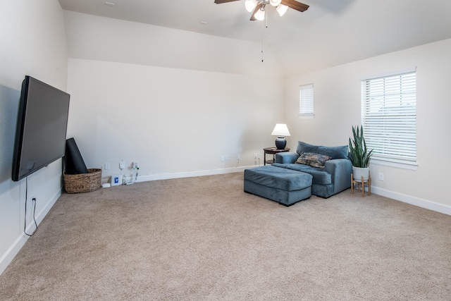 21207 Bradford Grove Dr, Spring, TX 77379 - sitting room with a ceiling fan, carpet floors, and lofted ceiling