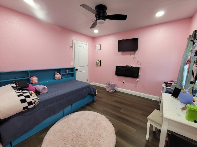 606 E Ahldag St, Wharton, TX 77488 - bedroom with recessed lighting, wood finished floors, and a ceiling fan