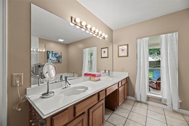 7615 Sandygate Ln, Houston, TX 77095 - full bathroom with double vanity and tile patterned floors