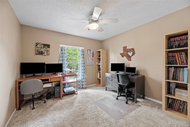 7615 Sandygate Ln, Houston, TX 77095 - office space featuring a ceiling fan, carpet floors, and a textured ceiling